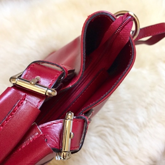Lisa Minardi Buckle Handle Red Leather Satchel - Picture 6 of 8
